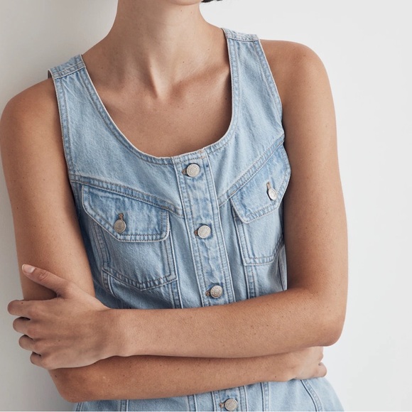 Madewell Denim Sleeveless Seamed Mini Dress-Light Wash-Size 4 - Picture 4 of 13
